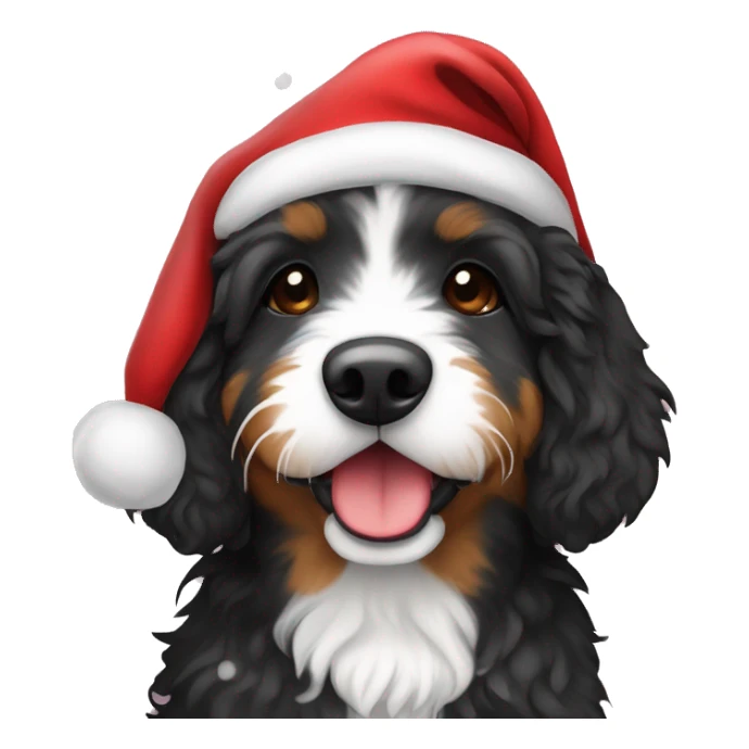 Mini Bernedoodle wearing a Santa hat sticker