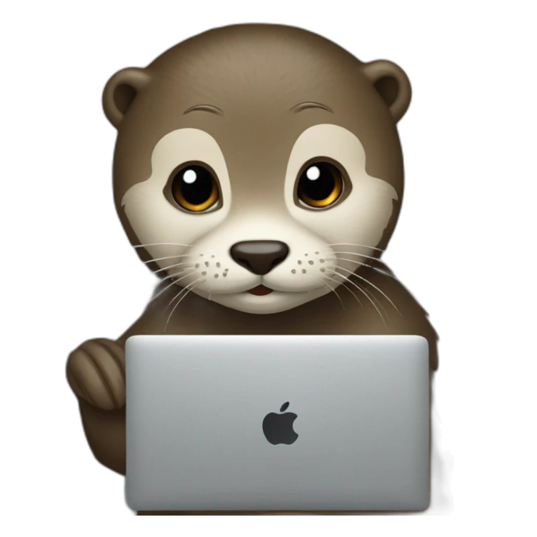 female otter in bed using a macbook sticker