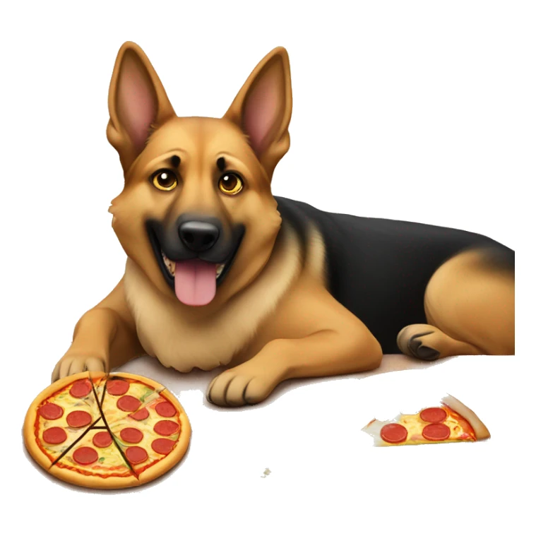 german sheperd eating pizza on a table  sticker