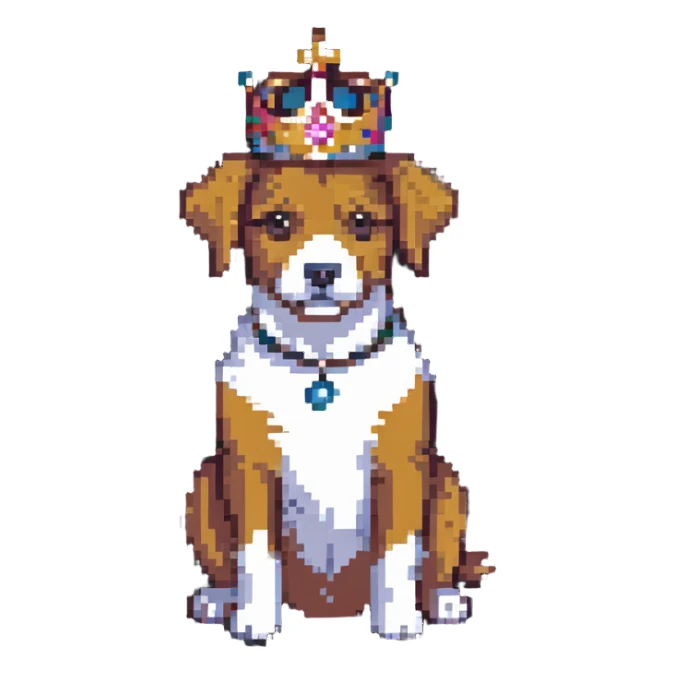 dog wearing a crown, sitting pose sticker