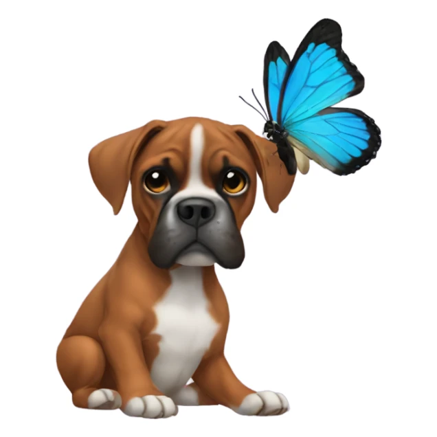 boxer dob playing with a butterfly  sticker