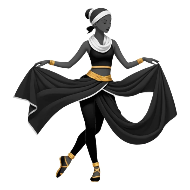 Minimalistic flat vector icon, iOS style, thin black contour on white background. Silhouette of a dancer with scarf or hip belt. Clean, no text, no shadows sticker