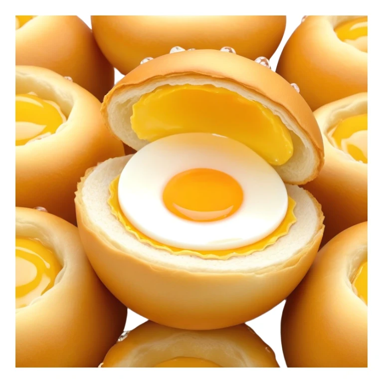 3D rendered Hong Kong egg puffs (鸡蛋仔) torn open showing fluffy interior, authentic bubble pattern, hyper-realistic texture contrast between crispy exterior and soft inside, glossy bubbles sticker