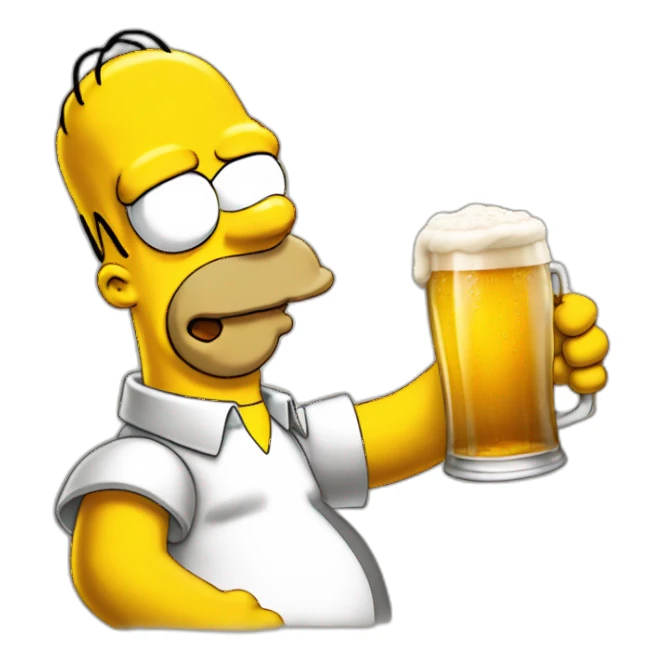 Homer simpson with a beer sticker