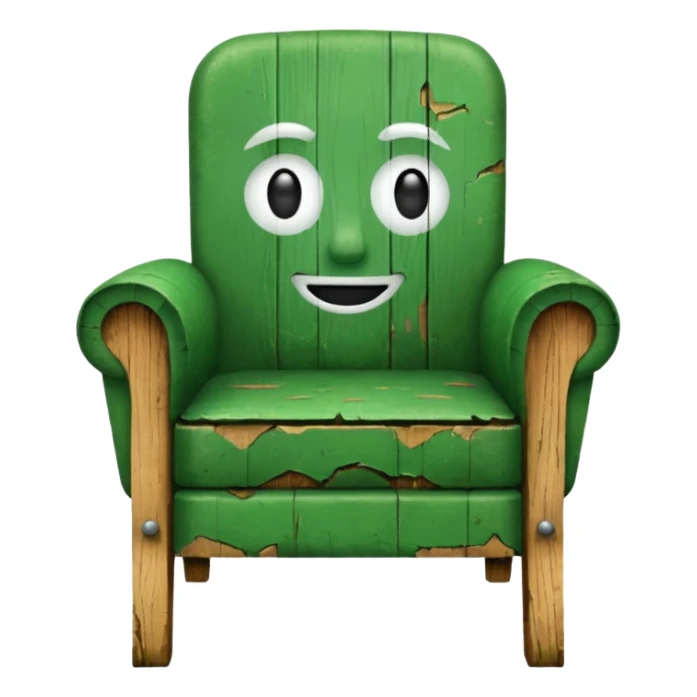 green chair with face sticker