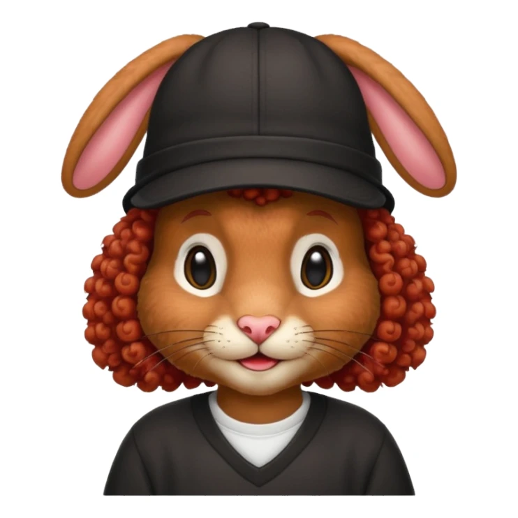 red curly black rabbit with jersey and hat sticker