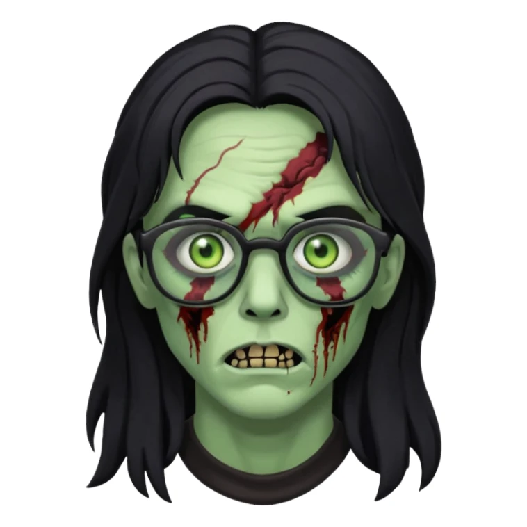 franja, oculos, cabelo preto e longo, e zumbi sticker