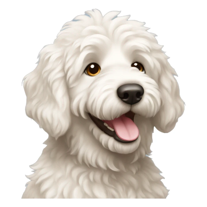 happy white fluffy labradoodle sticker