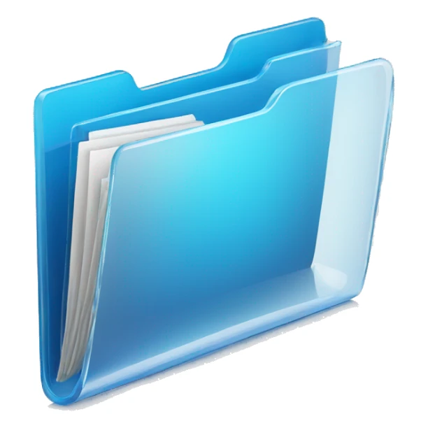 3d glass icon folder with documents in blue color sticker