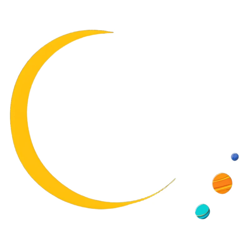 letter J as the sun with planets in orbit around it sticker