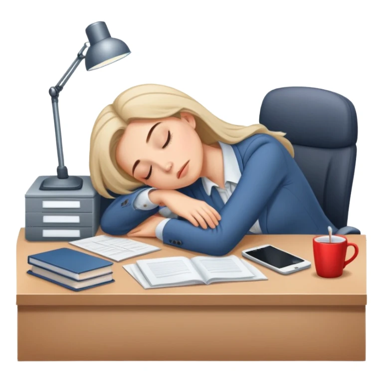 Exhausted office worker woman napping at desk sticker
