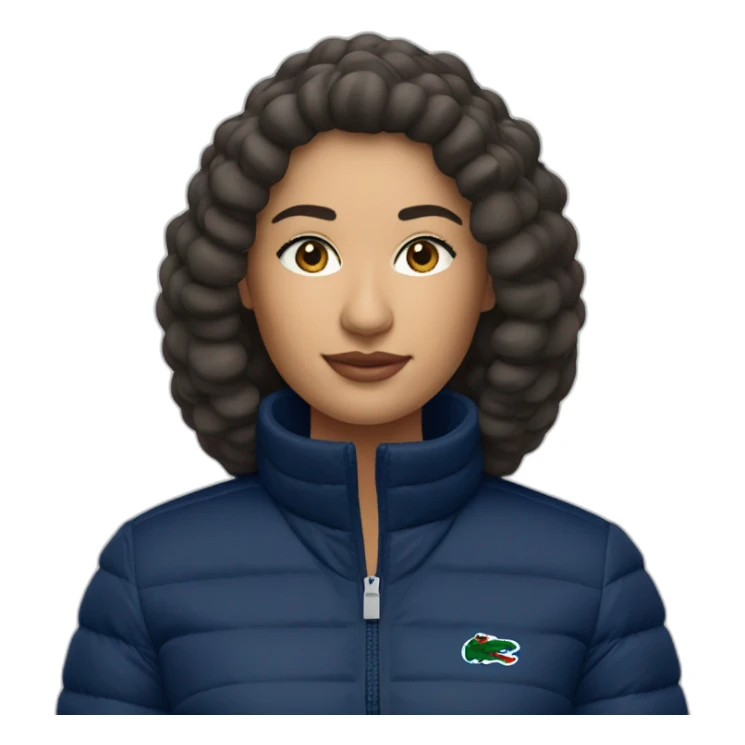 latina woman using Lacoste puffer jacket sticker