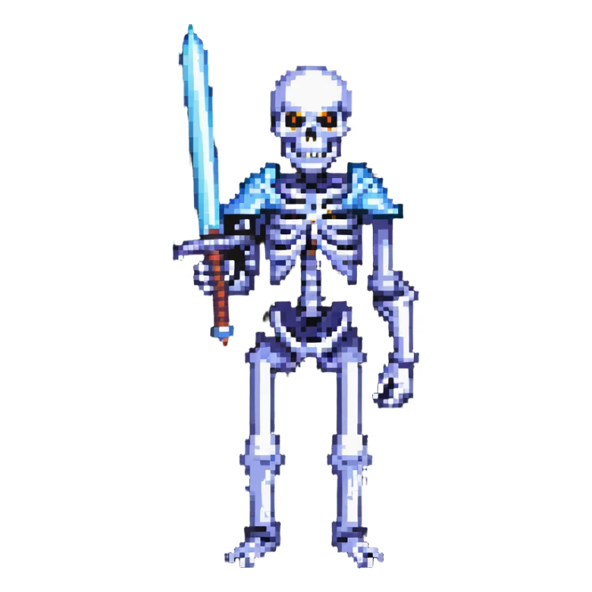 menacing skeleton with a glowing sword sticker