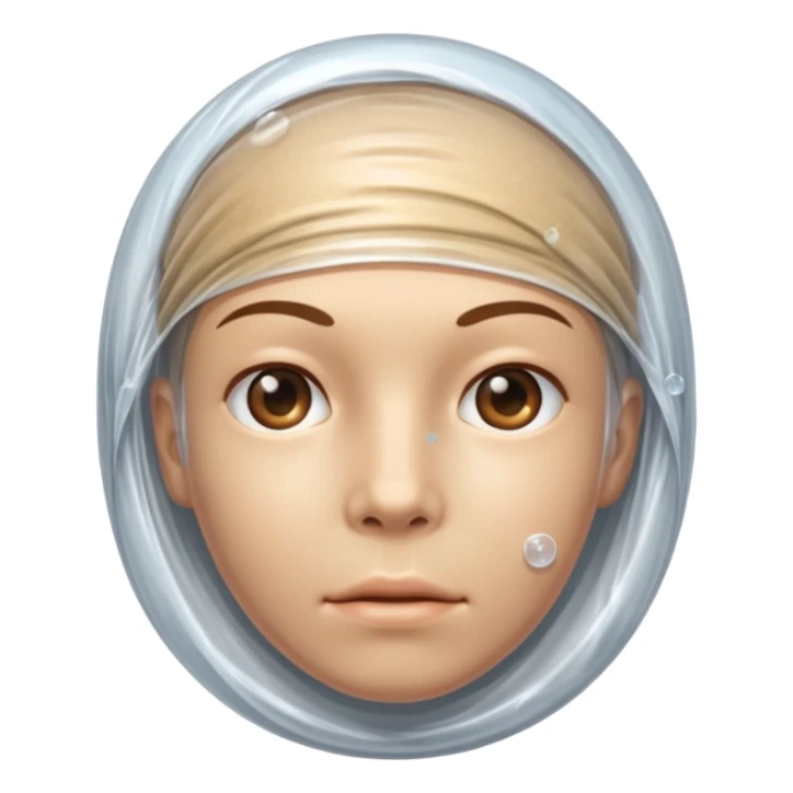 Human head completely wrapped in plastic wrap, air bubbles under surface. sticker