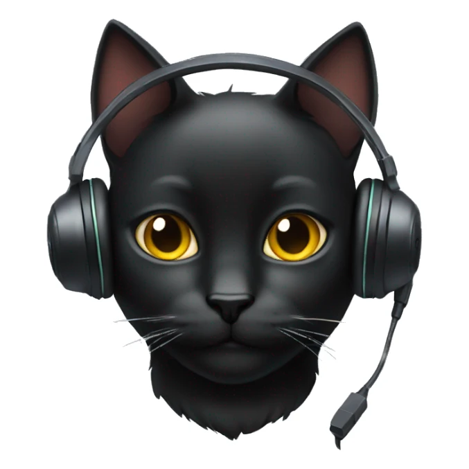 black cat with a gaming headset  sticker