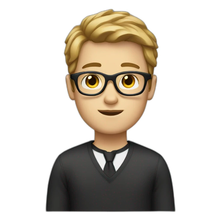 white boy with rectangular black glasses and light brown hair sticker