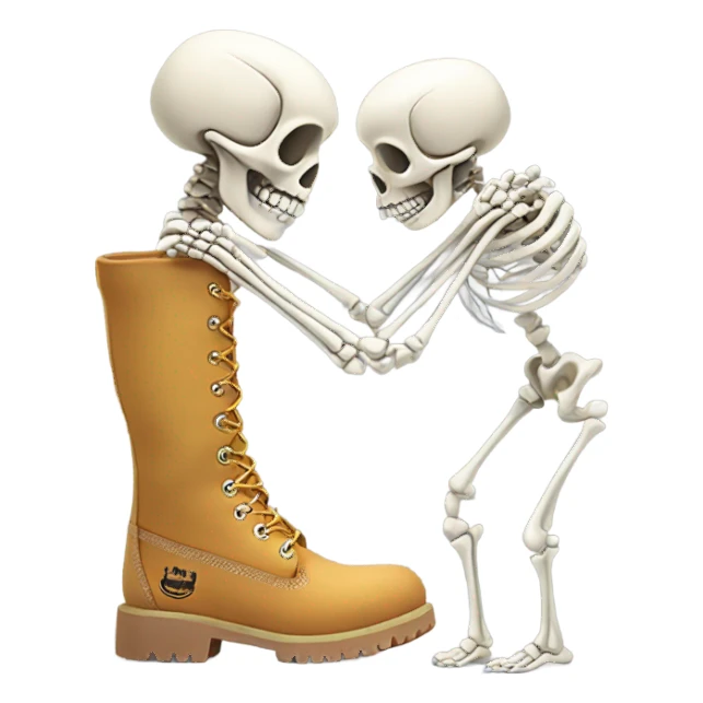 A skeleton bending down another skeleton wearing timberlands boots sticker