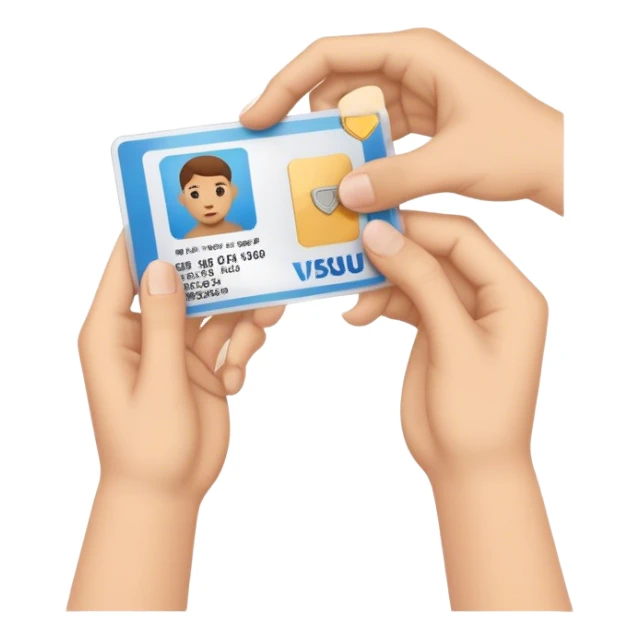 two hands holding one id card sticker