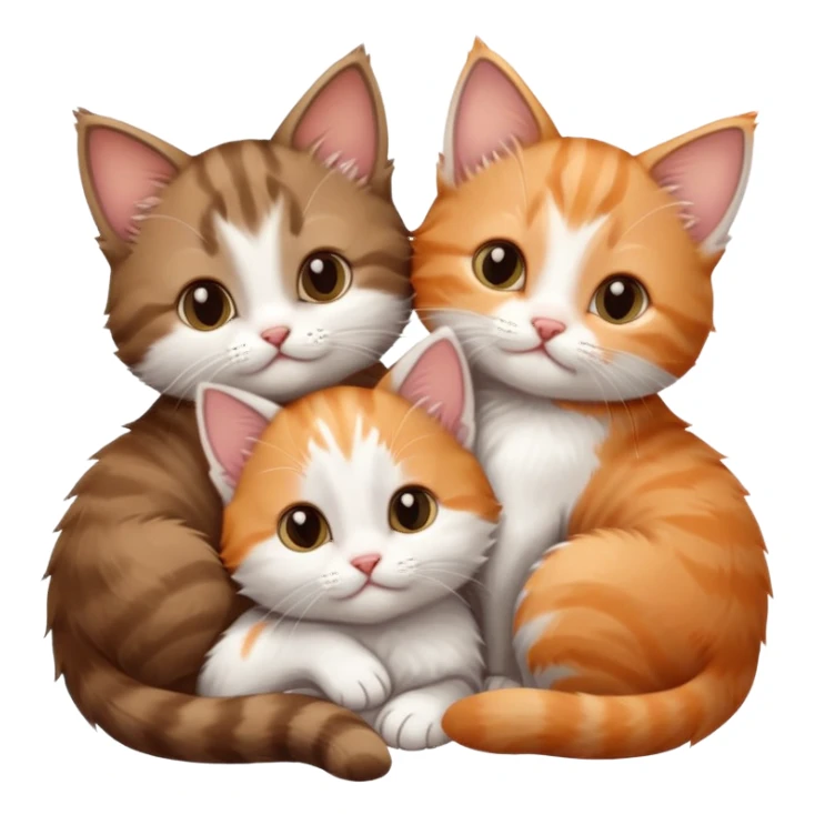 3 tiny kittens cuddling together all different colours, the first one is grey and white, the second is ginger and white and the third is brown tabby and white sticker