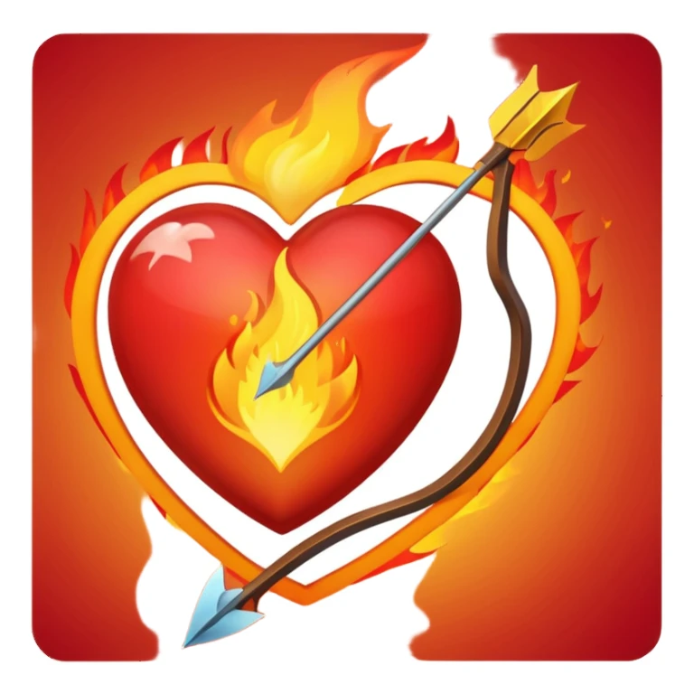 bow and arrow going through fire heart sticker