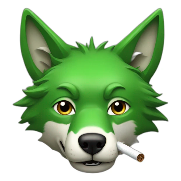 The green wolf's head is a cigarette in his teeth sticker