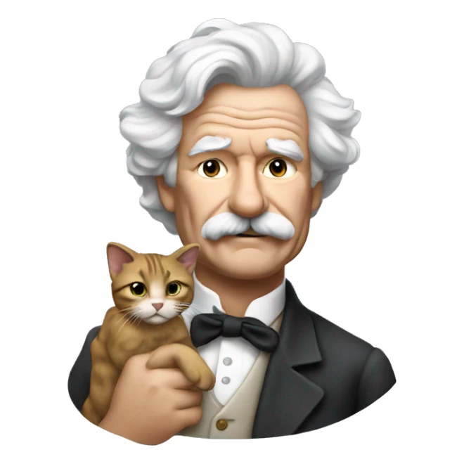 Mark Twain holding a cat sticker
