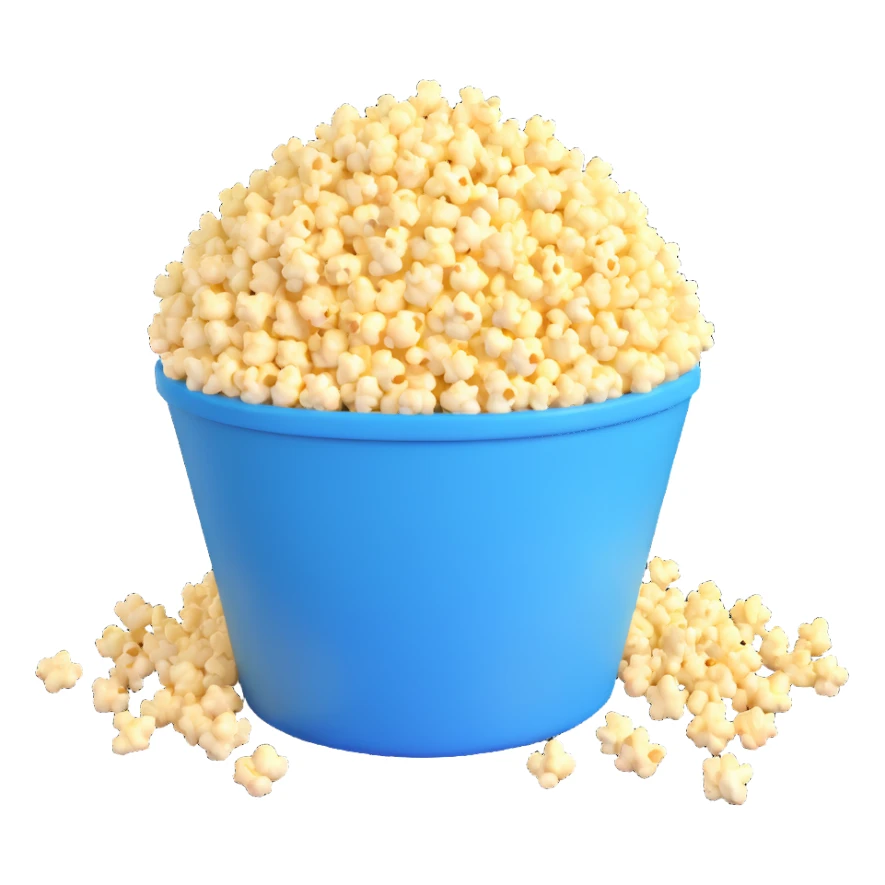 realistic popcorn overflowing from a container, 3D style sticker