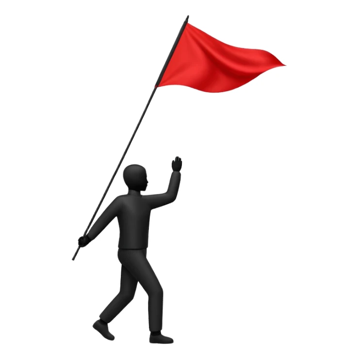 minimalist human silhouette holding a red flag sticker