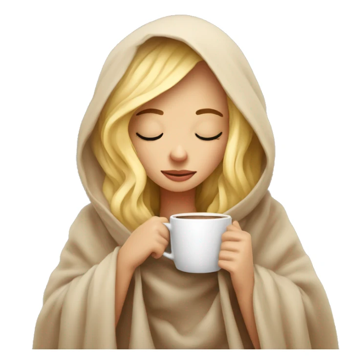 girl inside a blanket sipping coffee eyes closed blonde sticker