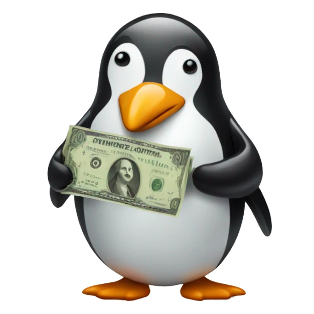 Penguin with money sticker