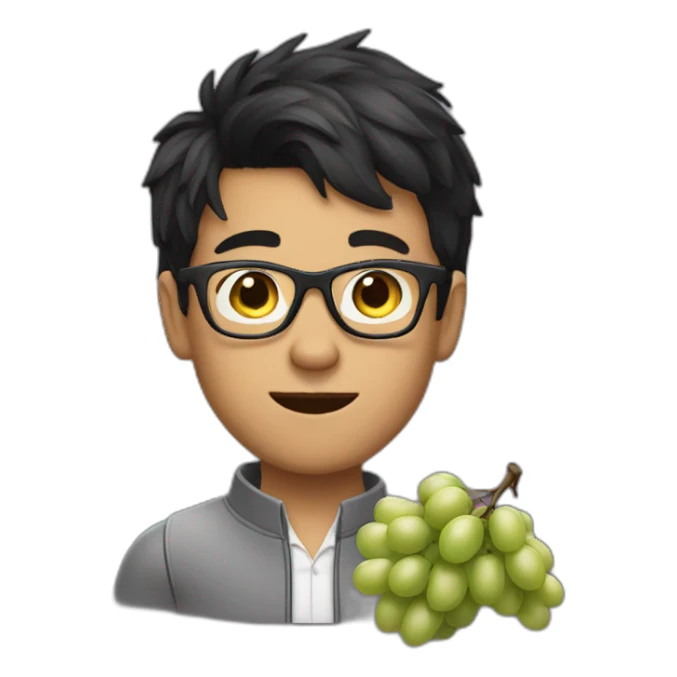Young dark haired men with glasses, throwing grapes sticker