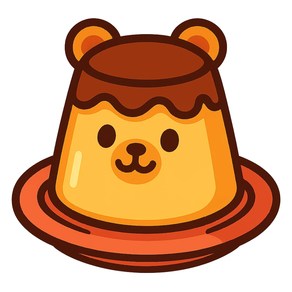 cute bear-shaped pudding, vibrant toon style sticker