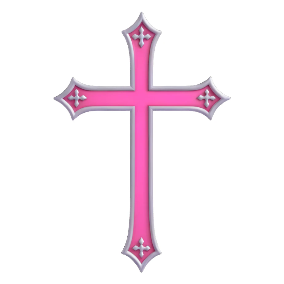 minimal 3D gothic cross with pink accent, simple and elegant sticker