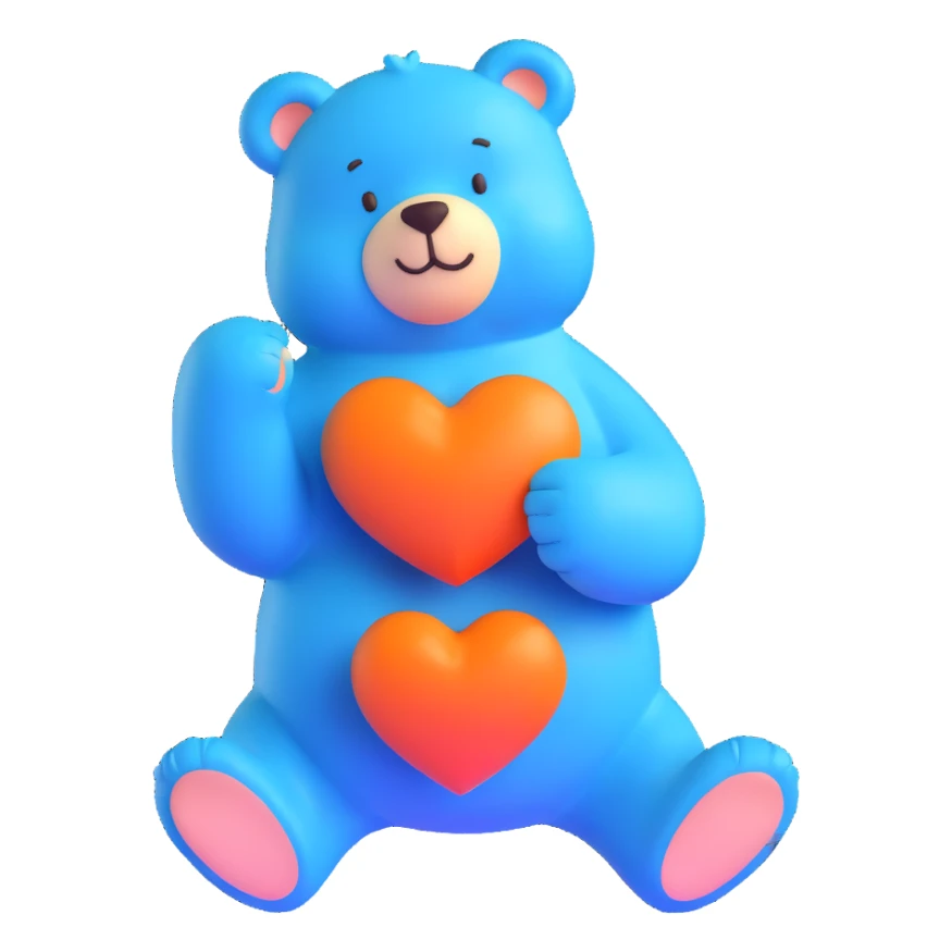 blue bear holding a heart sticker