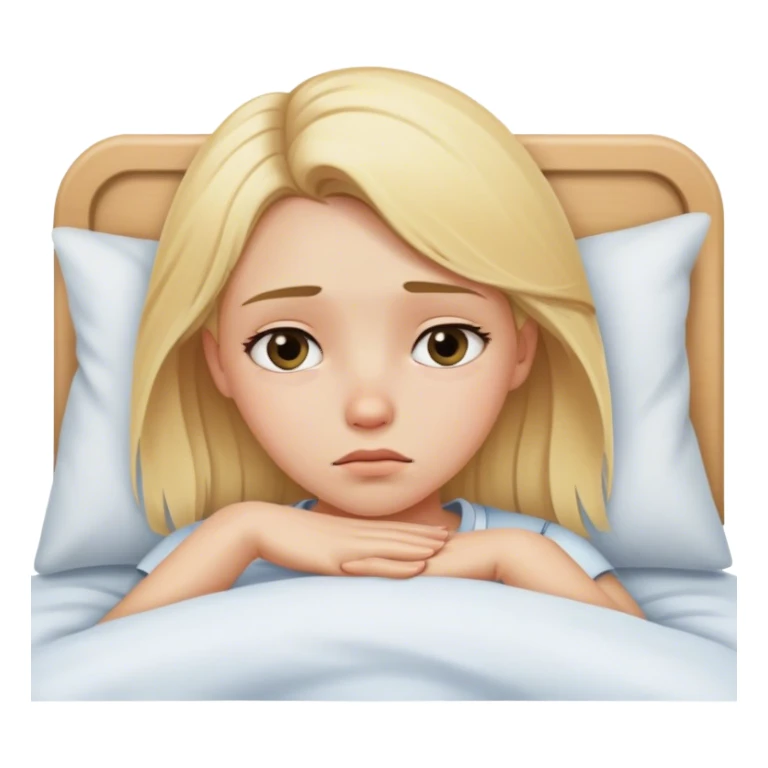 Sad blonde girl in bed sticker