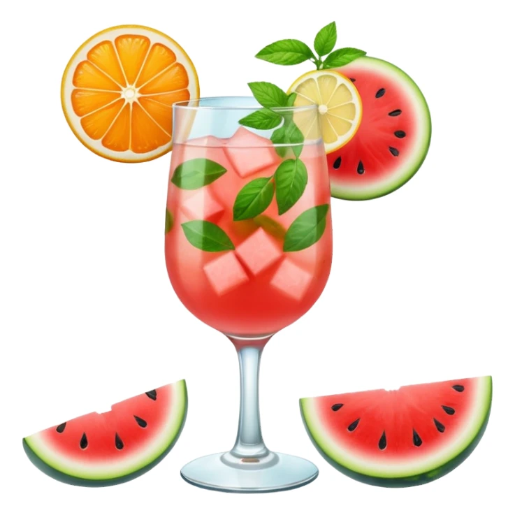 summer cocktail with lemon, watermelon, orange sticker