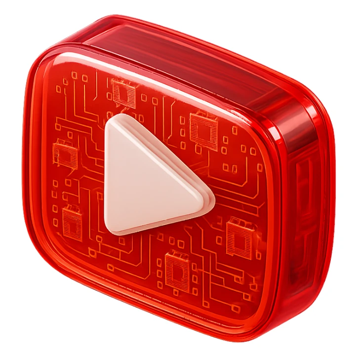 YouTube logo, centered, red background, glossy circuit style sticker