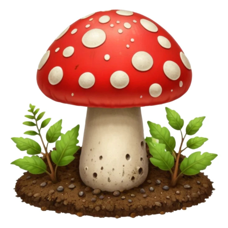 red magic mushroom wiht dirt sticker