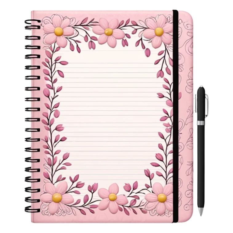 An composition notebook cover with a cute floral pink pattern sticker
