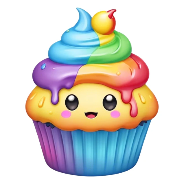 melted rainbow kawaii cupcake sticker