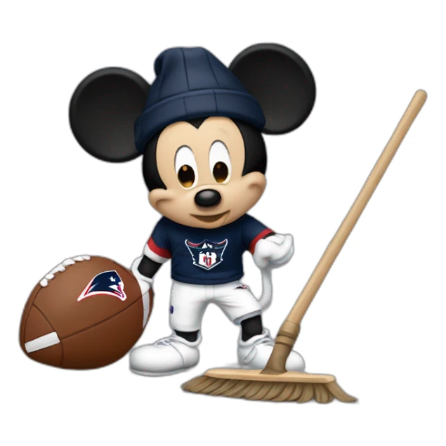 Mickey Mouse sweeping with a patriots jersey on sticker