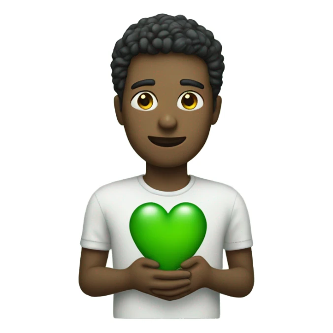 Man holding a green heart  sticker