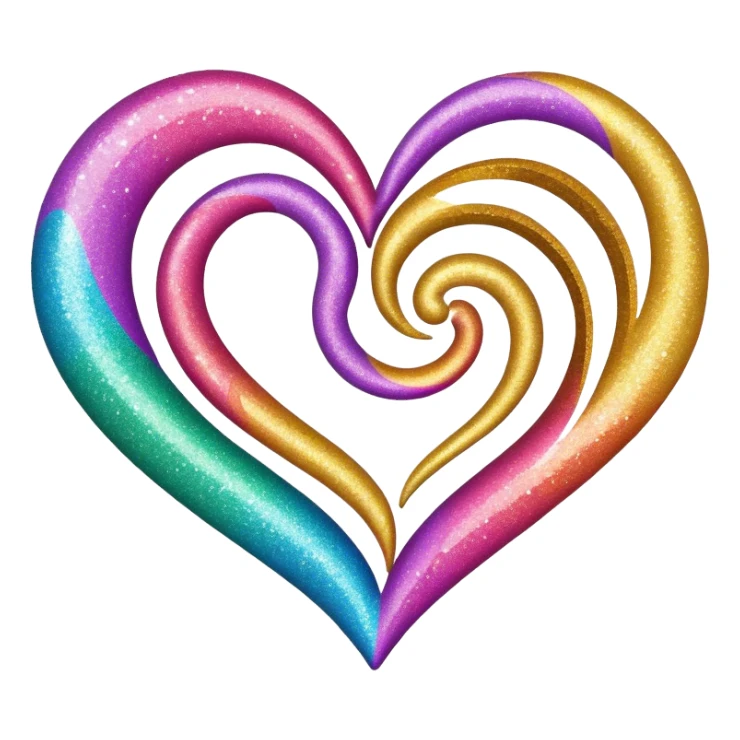 Colorful swirly glitter heart sticker