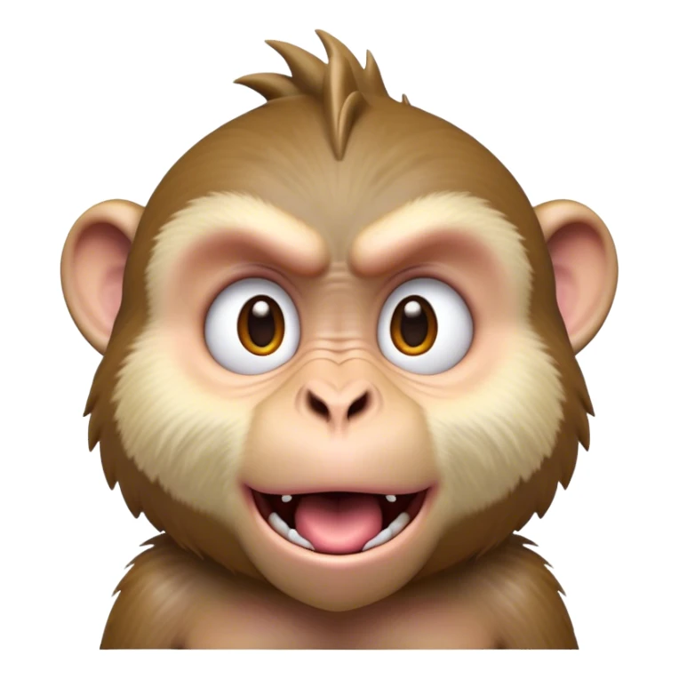 Cinematic Comical Macaque Portrait Emoji, Head tilted dramatically with an exaggerated, shocked expression and a raised eyebrow, featuring a lively, nimble build with spiky fur and wide, comically expressive eyes, Simplified yet hilariously animated features, highly detailed, glowing with a slightly sassy, vibrant glow, high shine, dramatic yet playful, stylized with an air of cheeky primate attitude, soft glowing outline, capturing the essence of a meme-worthy macaque that looks ready to deliver a playful side-eye into viral fame! sticker