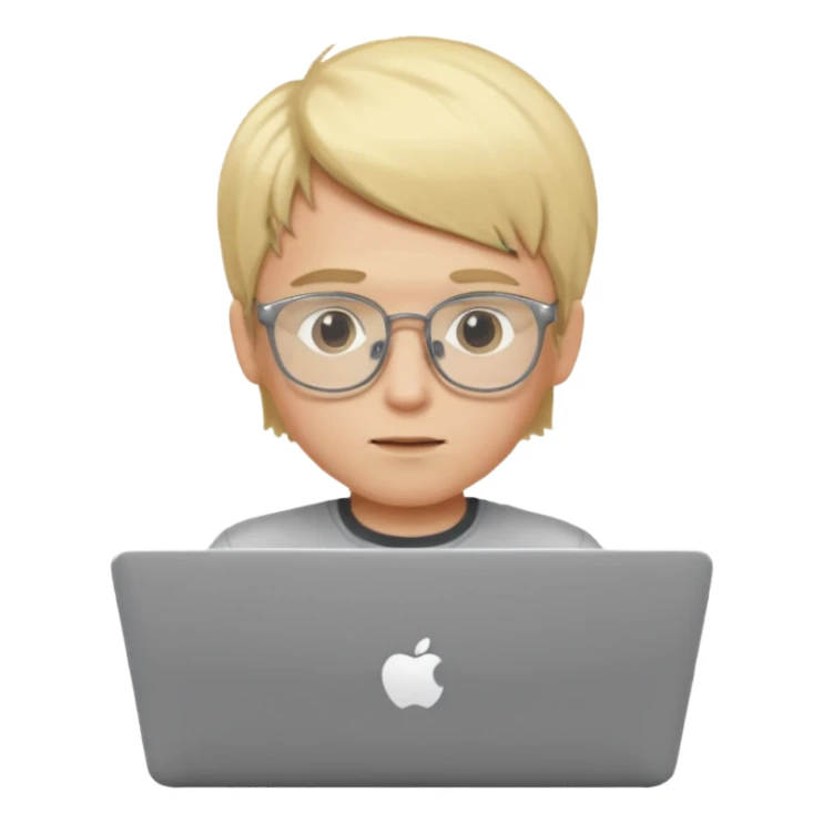 Blonde boy using laptop wearing clear glasses sticker