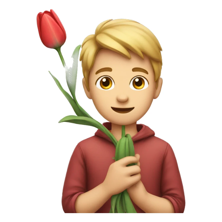 Boy holding tulip flower  sticker