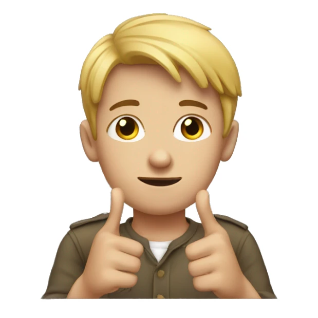 boy with hands down, fingers pointing down sticker