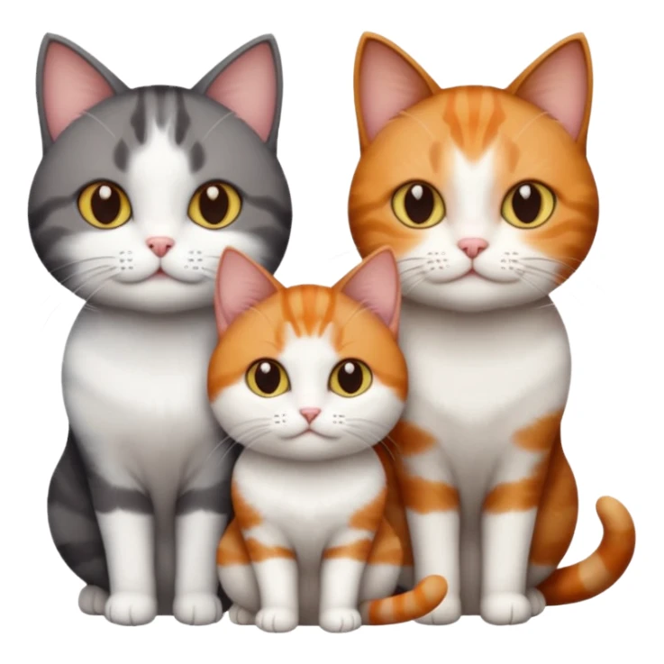 3 different coloured tiny short haired cats, including a dark grey and white cat, and a dark brown tabby and white and a ginger and white sticker