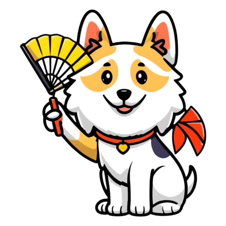 dog with a fan sticker