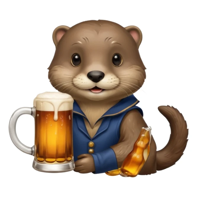 a beer holding an otter in its hand sticker
